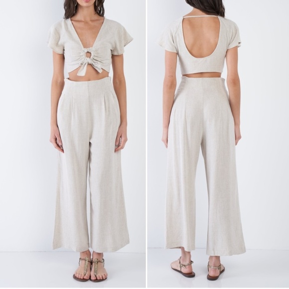 Trend Setter Diva Boutique Pants - Oatmeal Beige  Wide Leg Ankle High Waist Pant